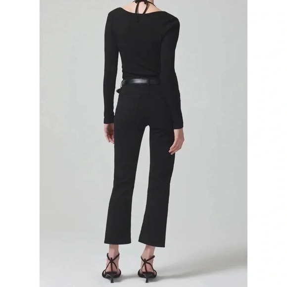 Citizens of Humanity Isola Mid Rise Cropped Flare Boot Cut Jeans in Plush Black - Picture 4 of 16